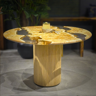 Marcel Poplar Burl Dining Table – Solid Wood, Round Design, 30" Height, Seating for 4
