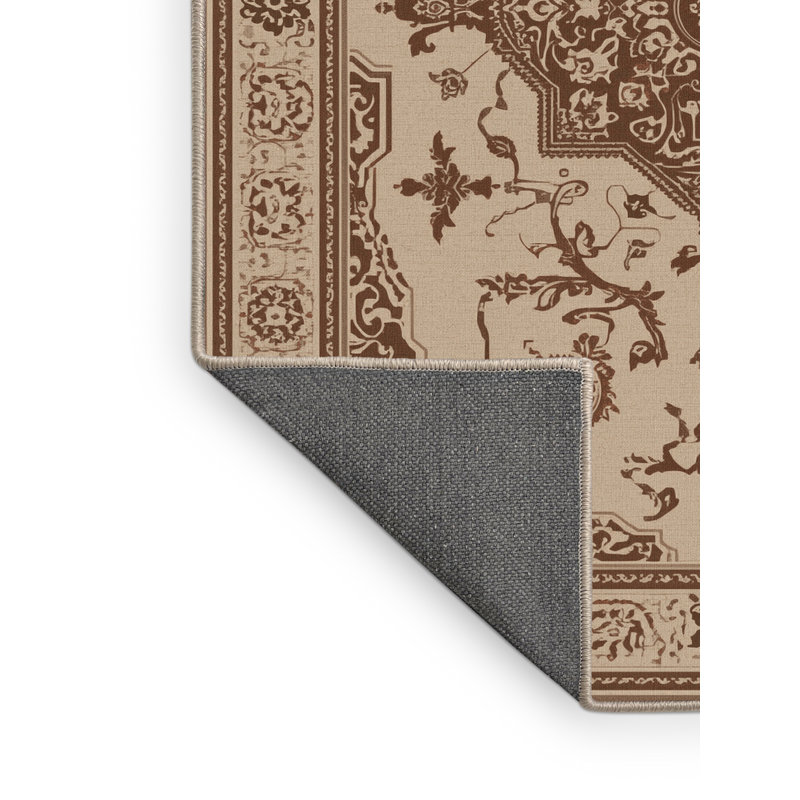Tapis oriental doux et moelleux de style oriental à pile électrique en brun - reliure beige, 4 x 6
