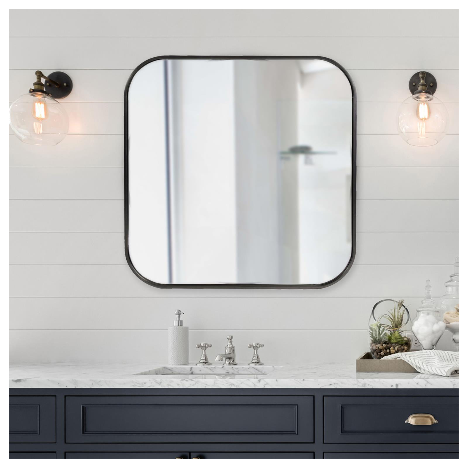 Ovella Steel Square Mirror, Brushed Black