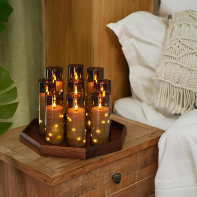 Flameless Led Candles With Embedded Star String, 9 Pcs Battery Operated Acrylic Pillar Candles With Timer And Remote, Flickering Candles For Romantic Ambiance And Home Decoration (grey)