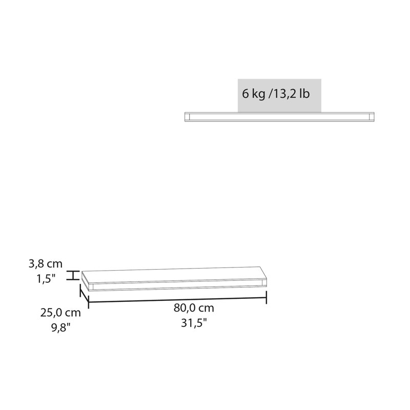 Cognac Floating Shelf For Living Space - Wall Mounted, Minimalist Design, 31.5 Inches Wide, Rich Warm Tone Finish Mounted Home Display