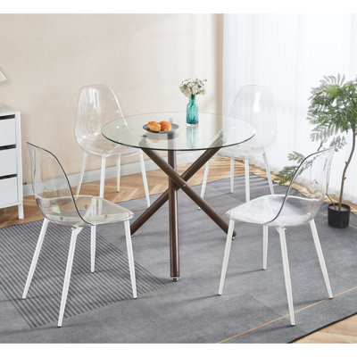 Table Modern Home avec plateau en verre trempé et pieds en noyer