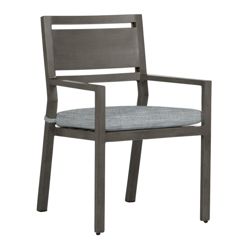 Avondale Aluminum Patio Dining Armchair with Cushions, Avondale Aluminum #31 Slate Gray, No Welt, Dove Sunbrella® Linen