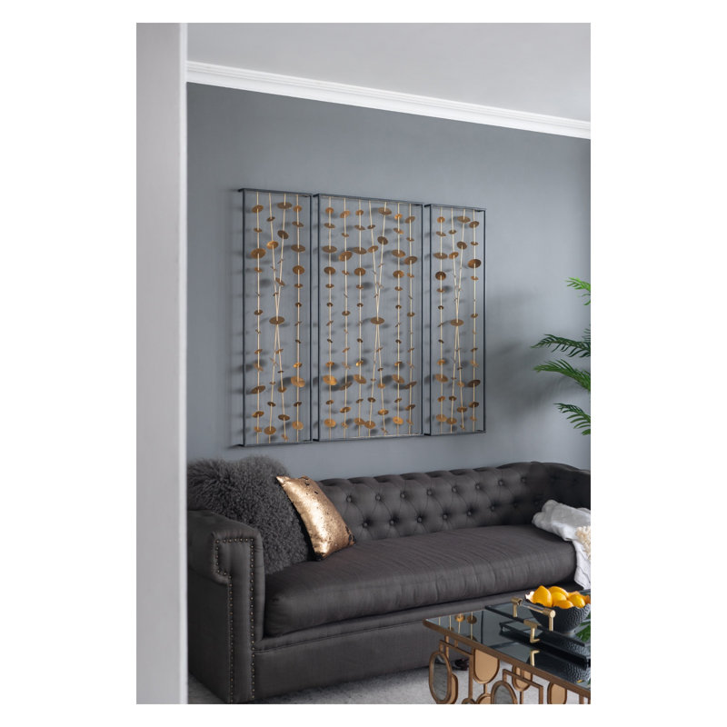 Ensemble de 3 décorations murales en métal doré avec cadres noirs