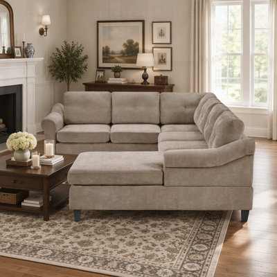 U-Shaped Sectional Sofa with Chenille Upholstery, Flared Armrests, and Tufted Back Cushions for Comfortable Seating