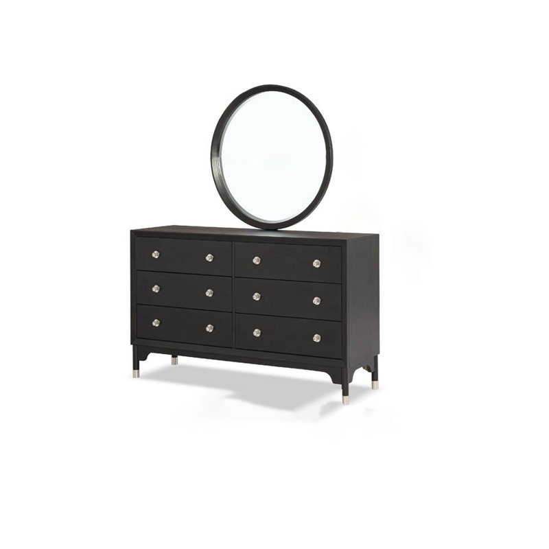 35.6"W Mid-Century Modern Mirror, Black, Black