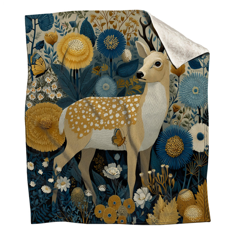 Cerfs dans des couvertures de jungle florales, L 60 po x H 80 po