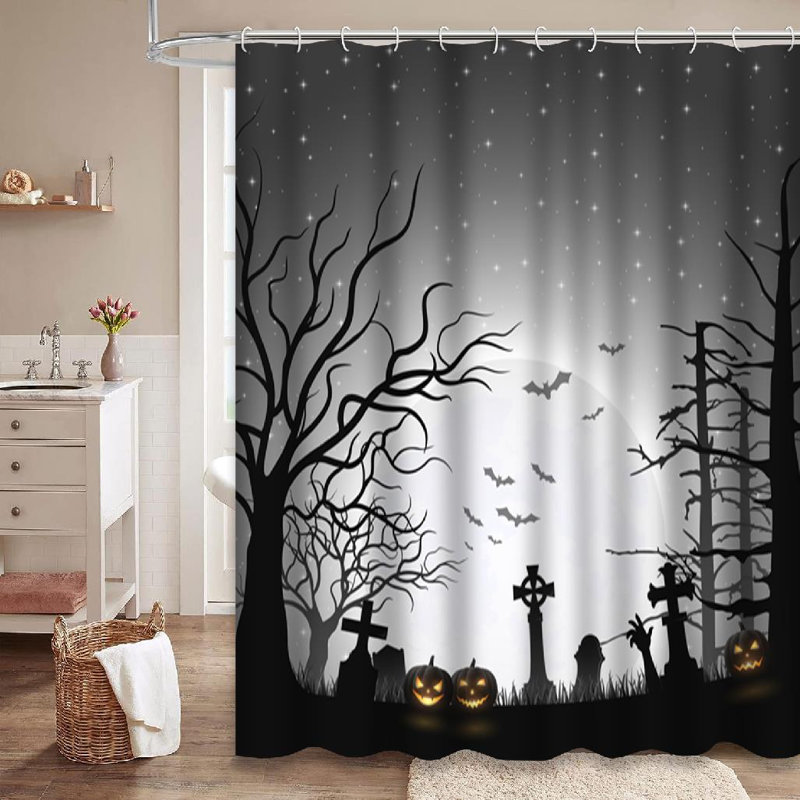 Rideau de douche d'Halloween citrouille d'Halloween avec 12 crochets, L 72 po x l 78 po