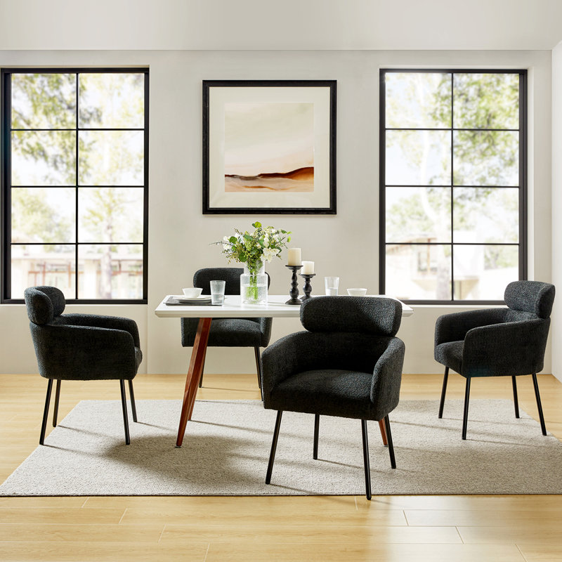 Turgeon Boucle Dining Chair with Adjustment Feet, 4, Black