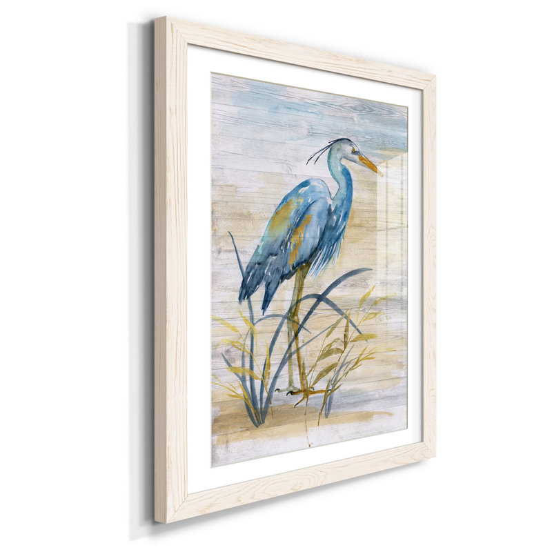 Blue Heron I - reproduction d'art, H 37,5 po x l 27,5 po x P 1,5 po, Papier encadré blanc, Blanc
