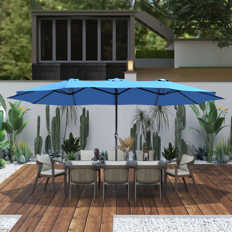 Parasol de marché rectangulaire double face avec base Kirkbride 181 po x 106 po, Turquoise