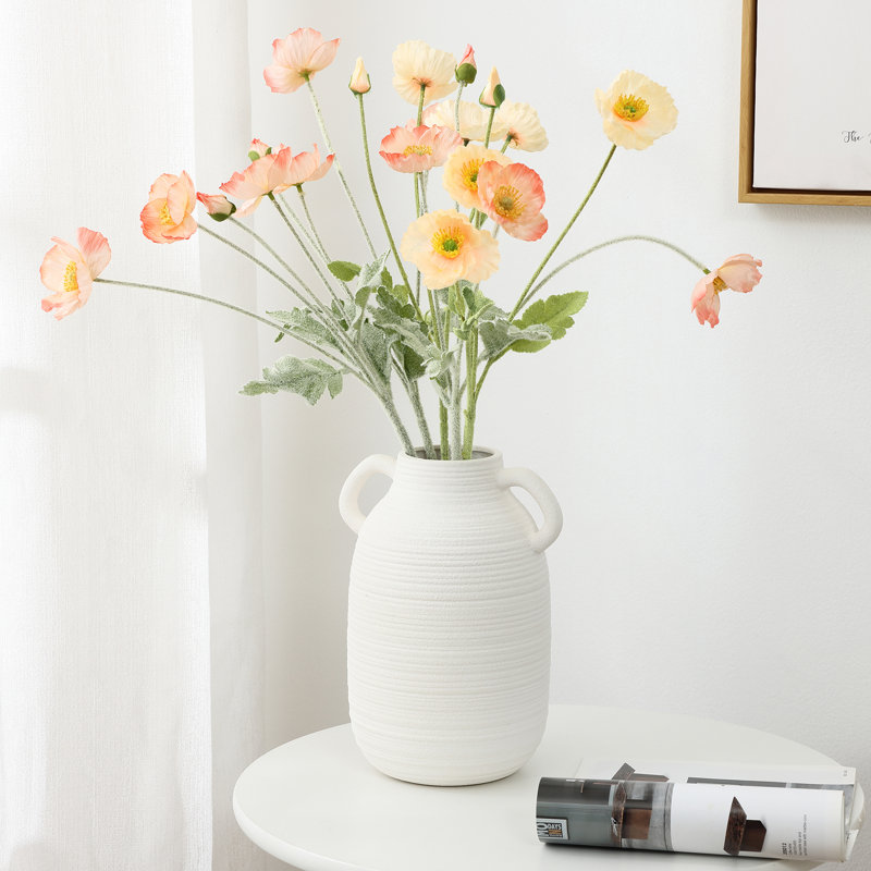 10.2'' H Boho White Ceramic Vase with Handles