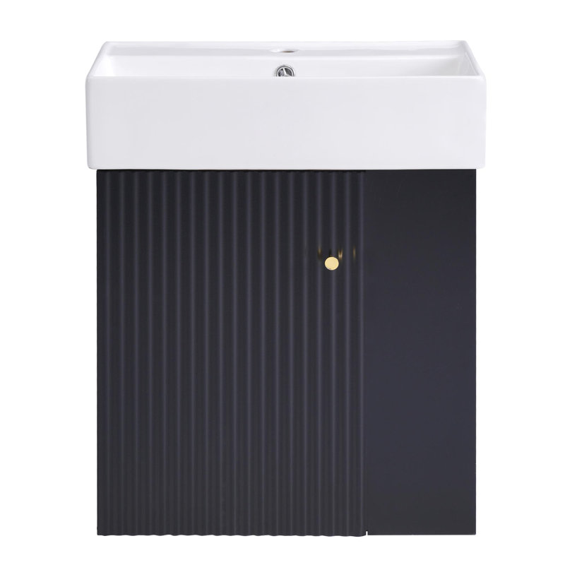 Meuble-lavabo flottant moderne de 21,6 po avec lavabo en céramique - parfait pour les petites salles de bain, rangement à droite