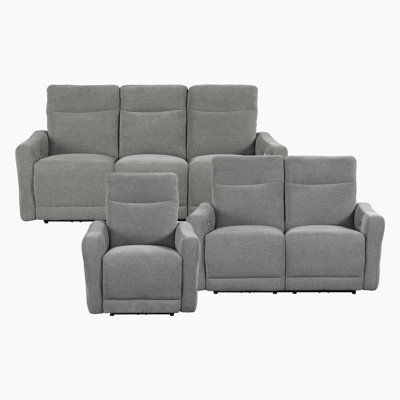 Jitzel Modern & Contemporary Chenille 3-Piece Living Room Set with Power Adjustable Headrests, Lay Flat Recline & Integrated USB Ports