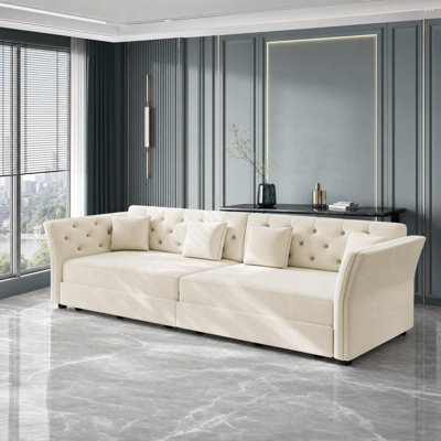 Flower Tufted Velvet Convertible Sleeper Sofa