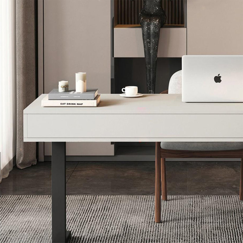 Bureau rectangulaire en bois manufacturé + acier au carbone avec 3 tiroirs, H 29,53 po x l 62,99 po x P 23,62 po, Blanc
