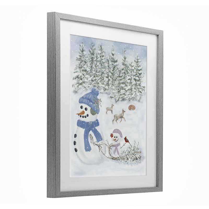«Fun In The Snow Baby Snowman», reproduction sous verre encadrée, design par Leslie Hermosa, H 21 po x l 17 po
