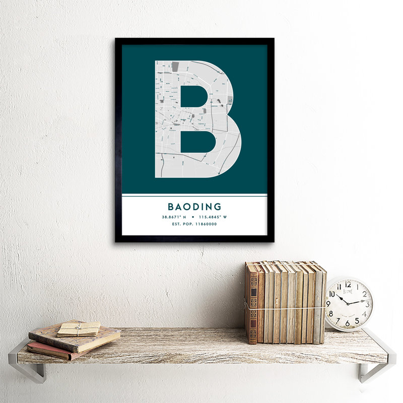 Baoding China City Map Teal - Single Picture Frame Typography