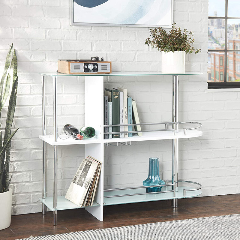 Bar table with two tempered glass shelves Chewning, Blanc / Chrome