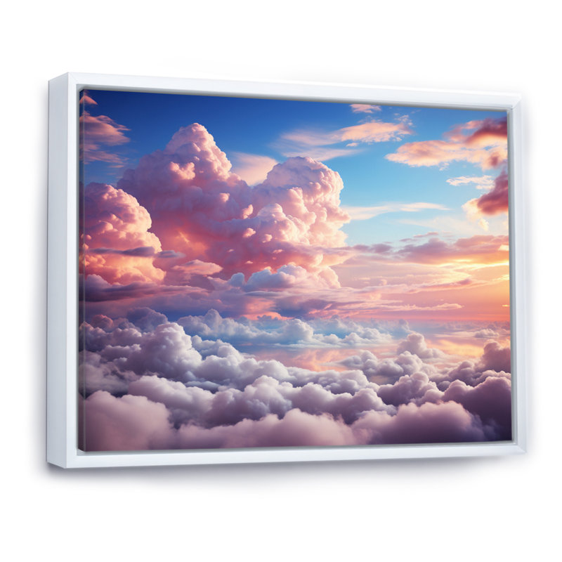 Paysage de rêve pastel pêche - imprimé, Cadre flottant blanc, H 34 po x l 44 po x P 1,5 po