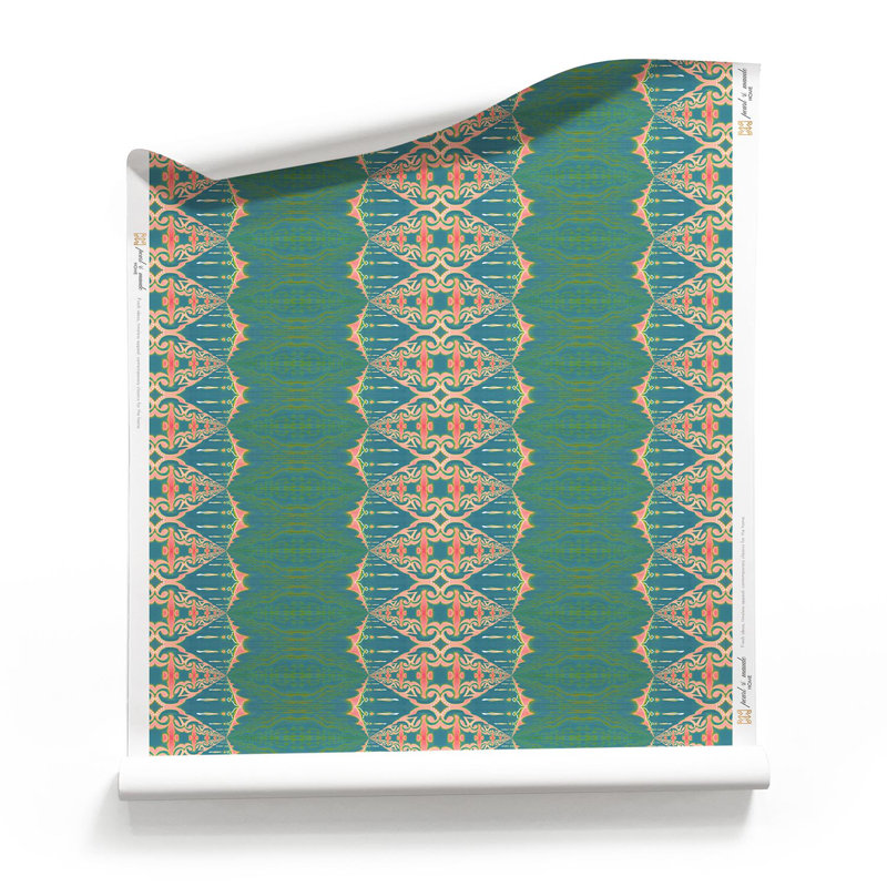 Elizabeth | Ornate Stripe Wallpaper Double Roll, Teal/Blue/Green/Pink/Orange