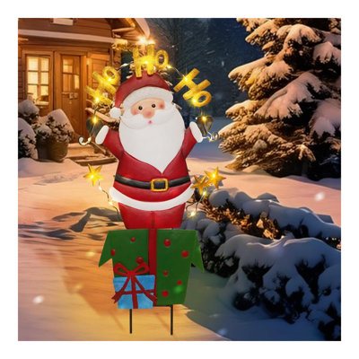 Panneaux solaires de jardin de Noël, piquet de jardin de père Noël en métal éclairé de 28 pouces