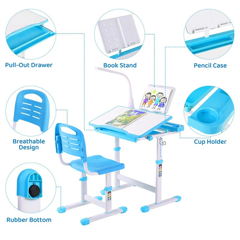 Multifunctional Kid's Adjustable Desk And Chair - Large Size , Blue