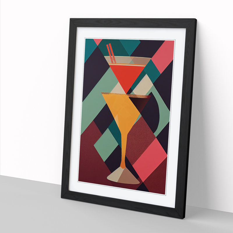 Retro Cocktail - Single Picture Frame Print, 64cm H x 46cm W x 2cm D, Oak