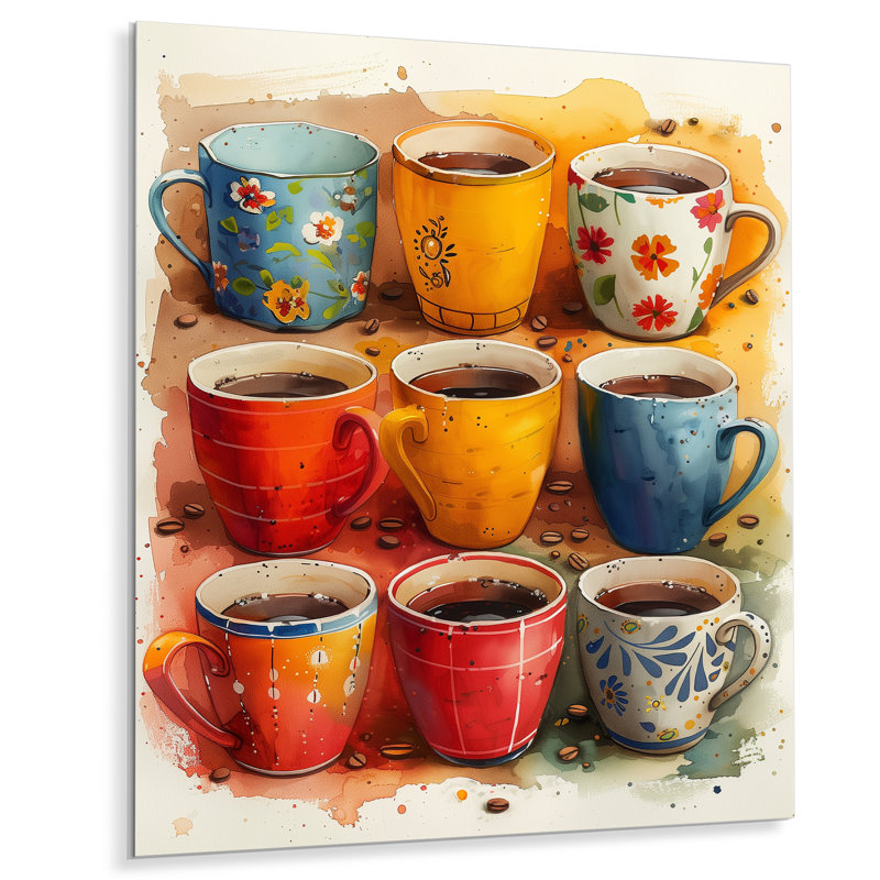 Tasse de café rouge et bleu Boho Morning II - café, art mural, H 34 po x l 44 po, Métal métal
