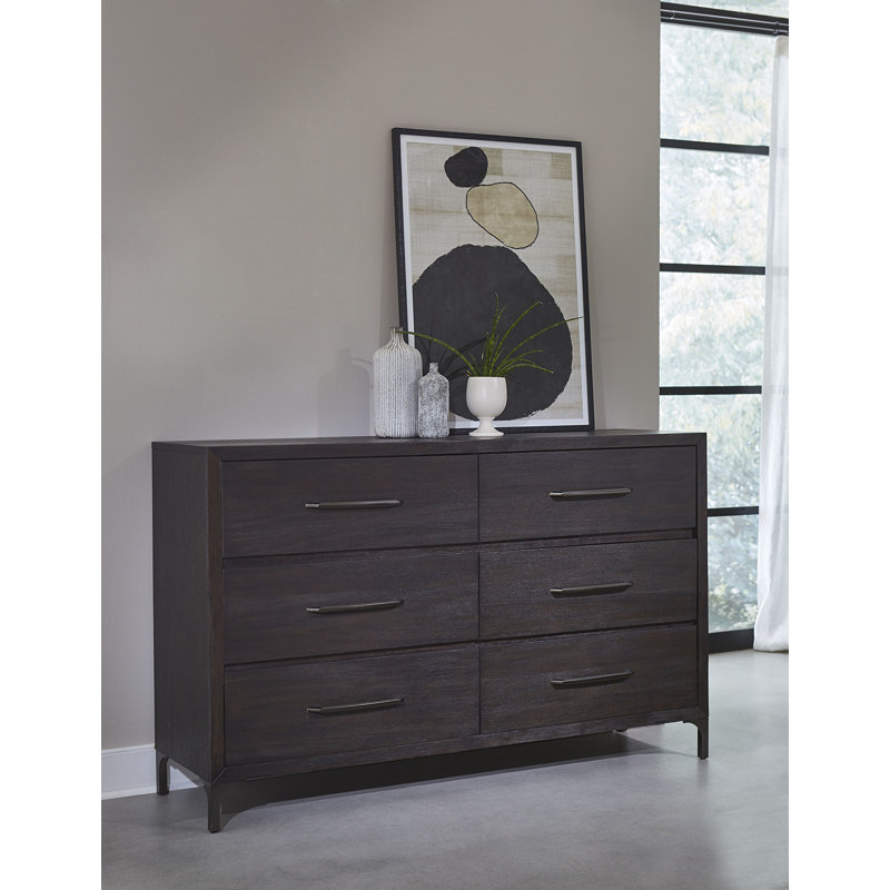 Taraji Six-Drawer Metal Leg Dresser In Vintage Coffee, Café rétro