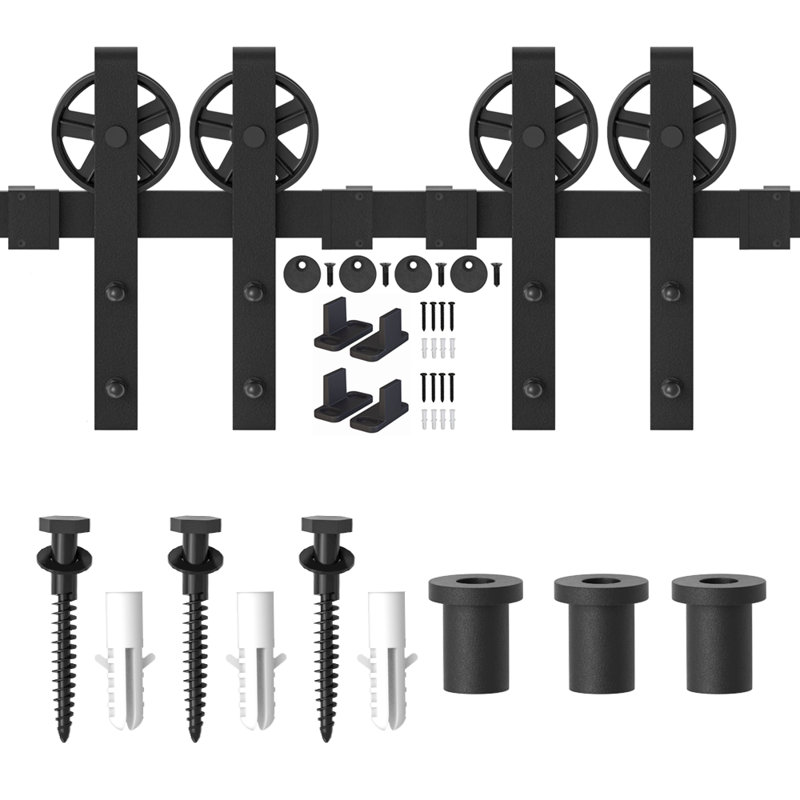 Black Double Bypass Sliding Barn Door Hardware Kit