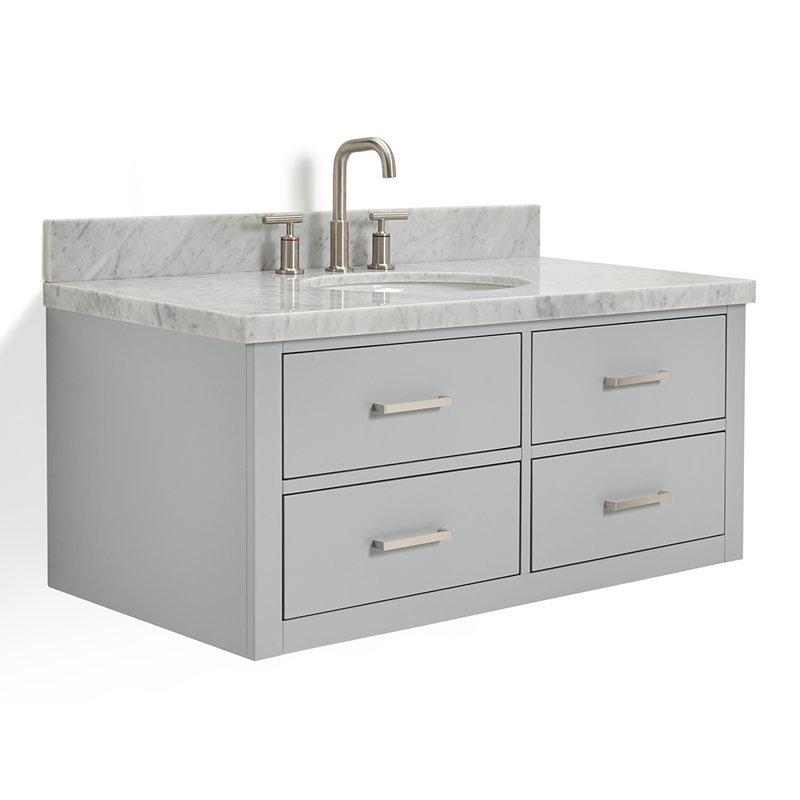 Ensemble de meuble-lavabo mural simple 43 po Macmullin Akenzie, Gris, Nickel brossé