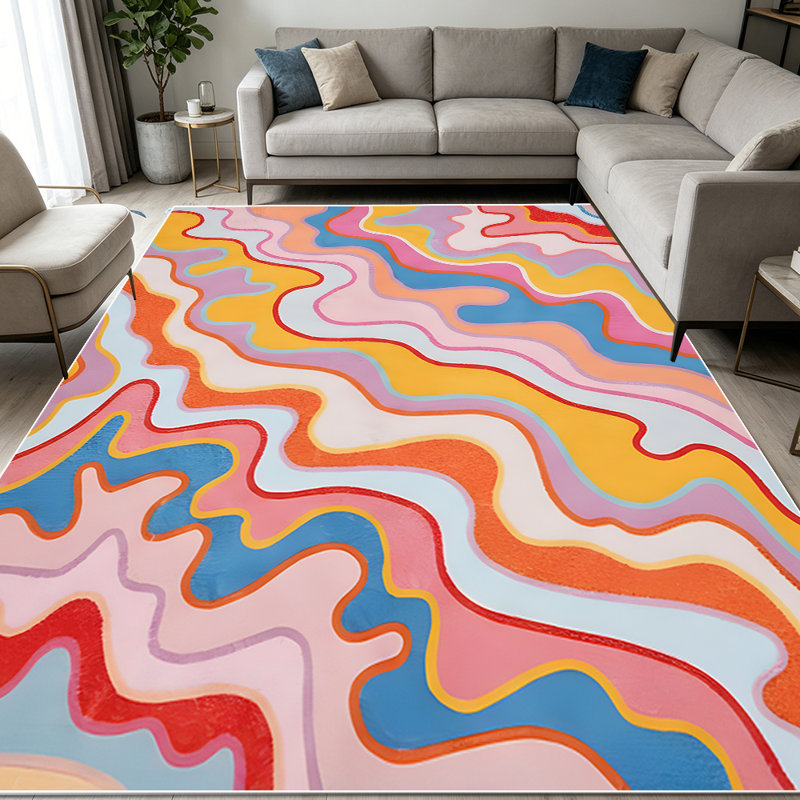 1PC Wavy Liquid Retro Multicolor Abstract area rugs for Living Room, Soft and Comfortable, Suitable for all seasons, easy-to-maintain, machine washable Indoor floor mat, Under Table Farmhouse suitable for dining room, bedroom, kitchen, entryway,