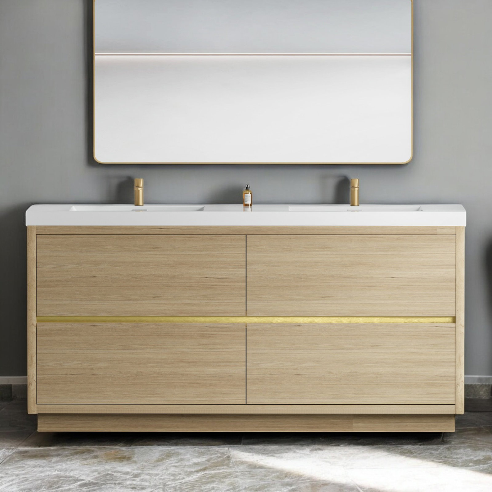 Beira 71" Double Bathroom Vanity, Oak