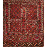Red Tribal Antique Turkmen Engsi Allover Hand Knotted Square Central Asian Rug