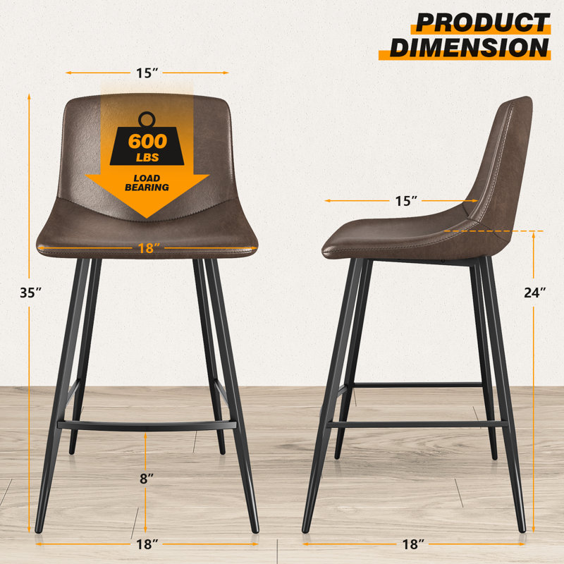 Nevaeah Upholstered Counter Stool with Metal Frame, Brown, 2