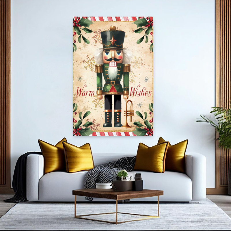 «Warm Wishes Nutcracker», art abstrait fantaisiste traditionnel, H 60 po x l 40 po