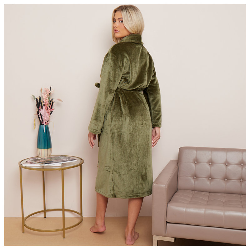 Gender Neutral Mid-Calf Bathrobe with Pockets, Green
