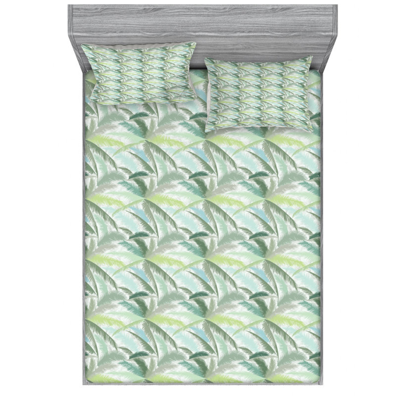 Palm Tree Microfiber Floral Sheet Set, Queen Sheet Set with Fitted Sheet