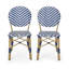 Ensemble de 2 chaises bistro d'extérieur sans accoudoirs en rotin PE et aluminium, bleu marine et imprimé bambou