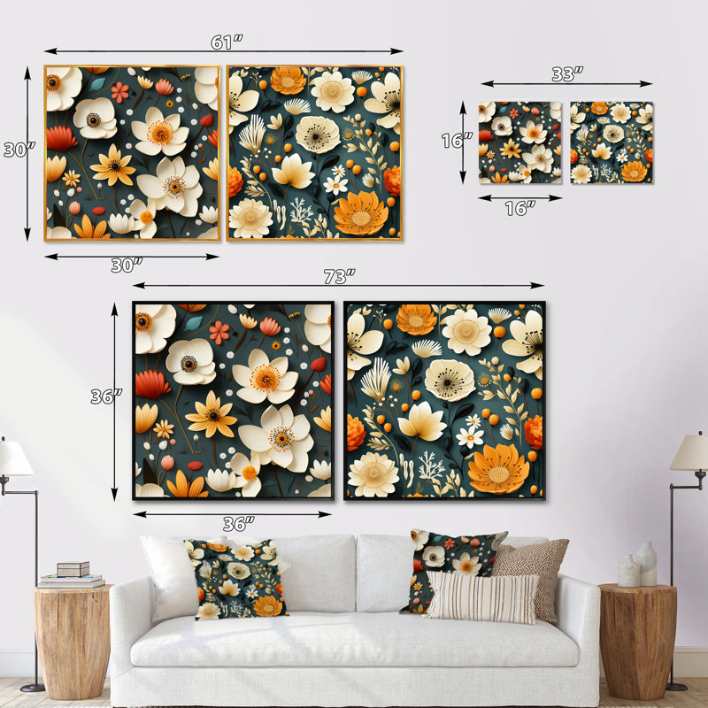 Demetra - Ensemble de 2 collages carrés botaniques abstraits, H 16 po x l 33 po, Toile tendue