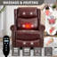 Fauteuil inclinable manuel chauffant à chaleur avec chaise berçante et pivotante en cuir véritable pour le salon, rouge