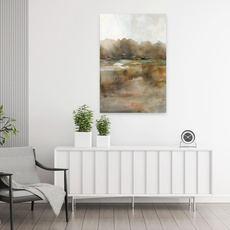 Art mural de paysage contemporain contemporain abstrait subtil, H 36 po x l 24 po