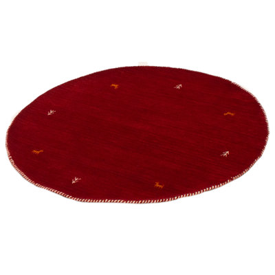 One-of-a-Kind Round 3'11" X 3'11" New Age Round Wool Area Rug Red