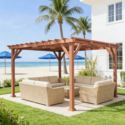Wooden Outdoor Pergola With Crisscross Beams For Natural Shading And Enhanced Aesthetics, Perfect For Patio And Garden