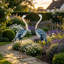 Crane Garden Ornaments, 2 PCS Steel Garden Statue Set Gifts, Water and Rust Resistant Sculptures for Patio Pond Landscape Decoration, Multi-Colour