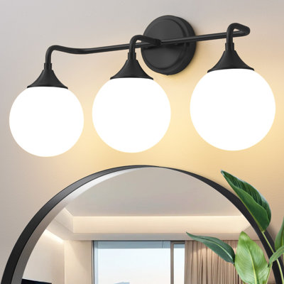 Romale Dimmable Bathroom Vanity Light with Milk Opal Glass Globe Shade