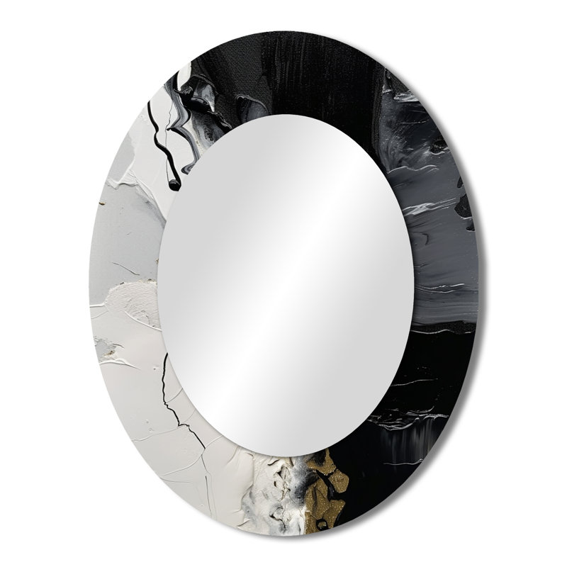 Black Textured Splash Paint Art I - Modern Oval Wall Mirror, 43" x 33"