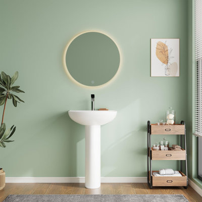 Combinaison de lavabo sur pied blanc autoportant 20 po x 17 po - Bassin en céramique pour salle de bain et toilettes d'invités