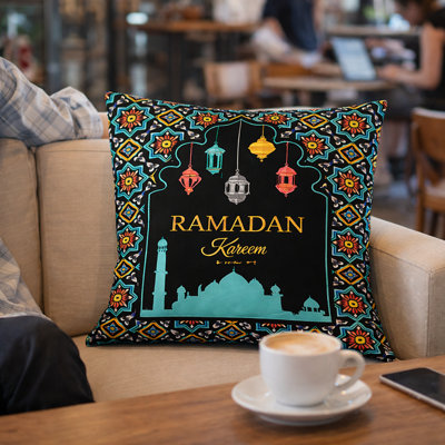 Modern Minimalist Square Cushion Cover, 17 x 17 Inch Ramadan Festive Decorative Pillowcase for Living Room Bedroom